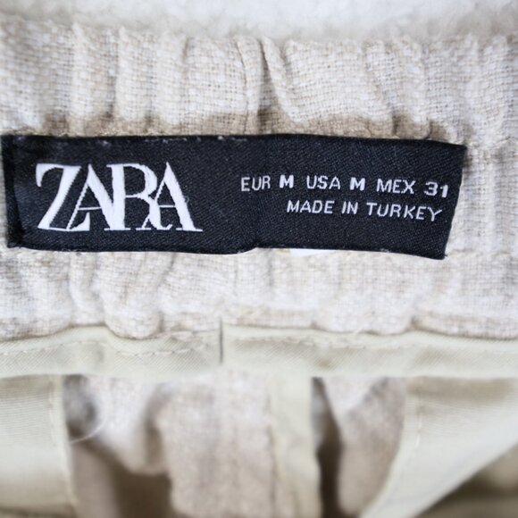 ZARA Linen Blend Joggers Pants High Rise Size Medium Pockets Elastic Drawstring - Picture 6 of 7